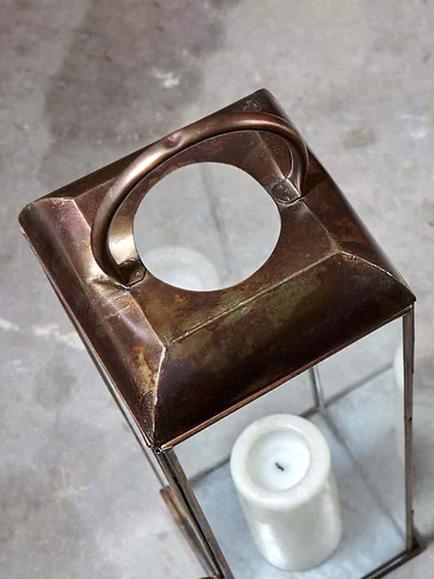nkuku Kaso Brass Lantern Candle Holder, Antique Brass - view 2, Antique Brass