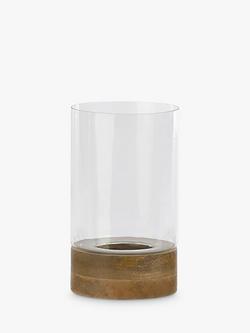 nkuku Idha Mango Wood Hurricane Lantern Candle Holder, Natural, Mango Wood