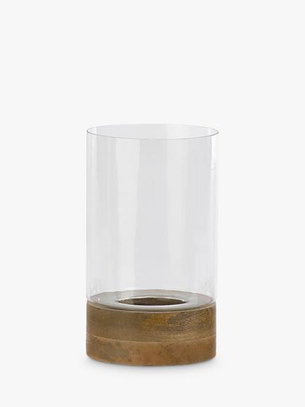 nkuku Idha Mango Wood Hurricane Lantern Candle Holder, Natural, Mango Wood