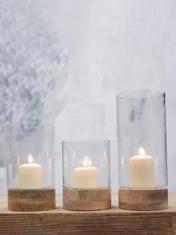 nkuku Idha Mango Wood Hurricane Lantern Candle Holder, Natural - view 2, Mango Wood