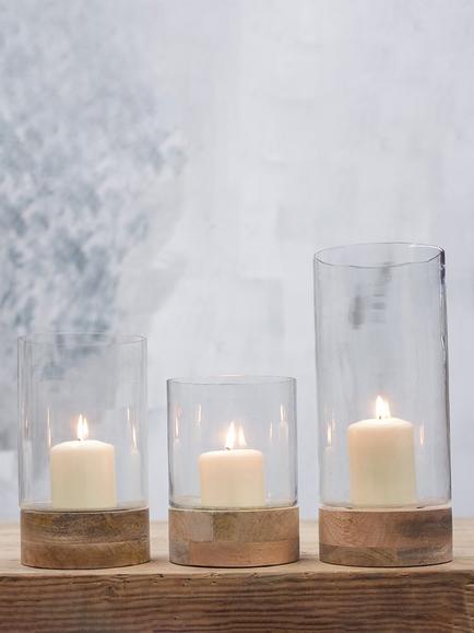 nkuku Idha Mango Wood Hurricane Lantern Candle Holder, Natural - view 2, Mango Wood