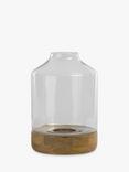 nkuku Idha Mango Wood Tapered Hurricane Lantern Candle Holder, Natural, Small