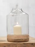 nkuku Idha Mango Wood Tapered Hurricane Lantern Candle Holder, Natural, Small