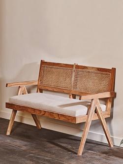 Nkuku Nalrina Acacia and Cane Bench Sofa, Natural