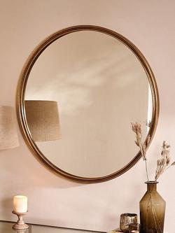 Nkuku Almora Round Metal Wall Mirror, 88cm, Antique Brass, Antique Brass
