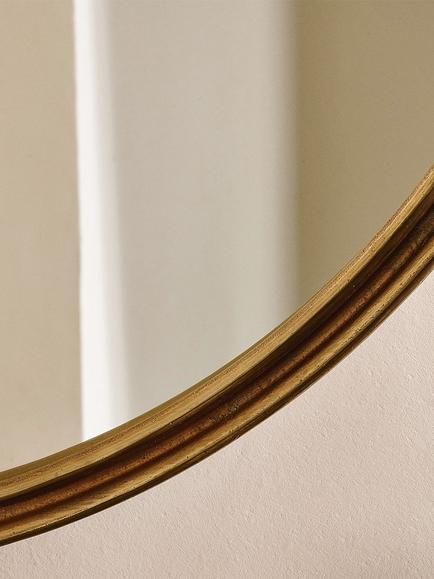 Nkuku Almora Round Metal Wall Mirror, 88cm, Antique Brass - view 2, Antique Brass