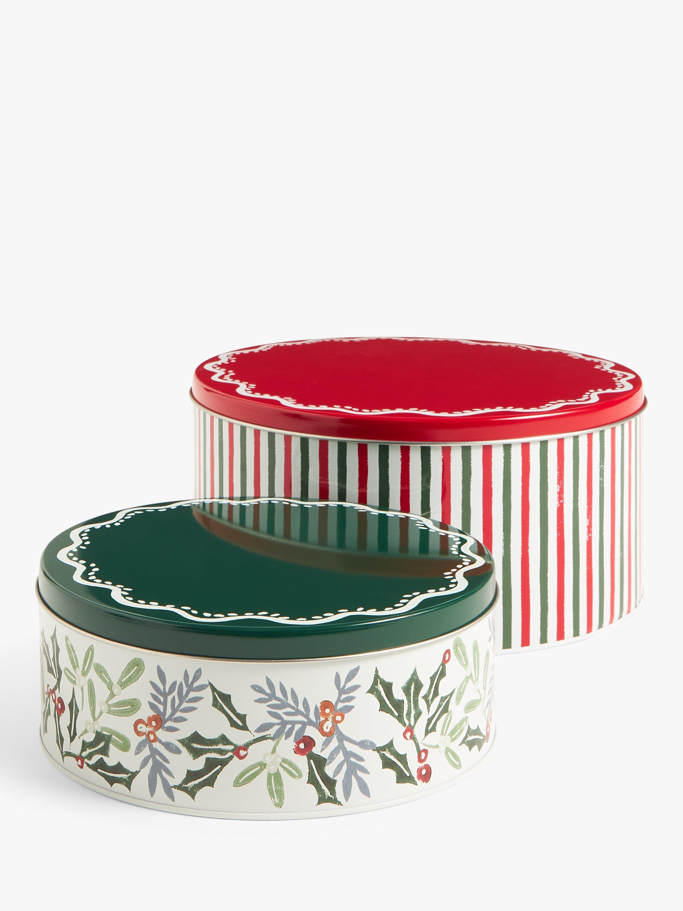 John Lewis Winter Foliage & Candy Stripe Round Cake Tins, Set of 2, Multi