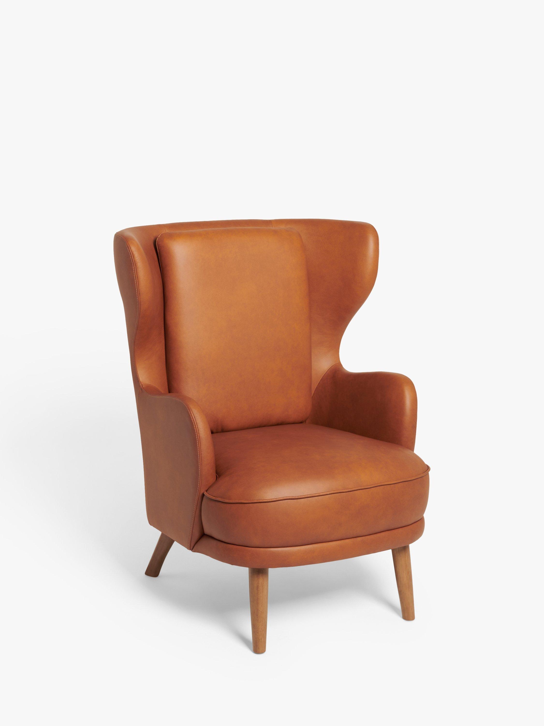 Wing Back Range, John Lewis Wingback Leather Armchair, Dark Leg, Bourbon Brown Leather