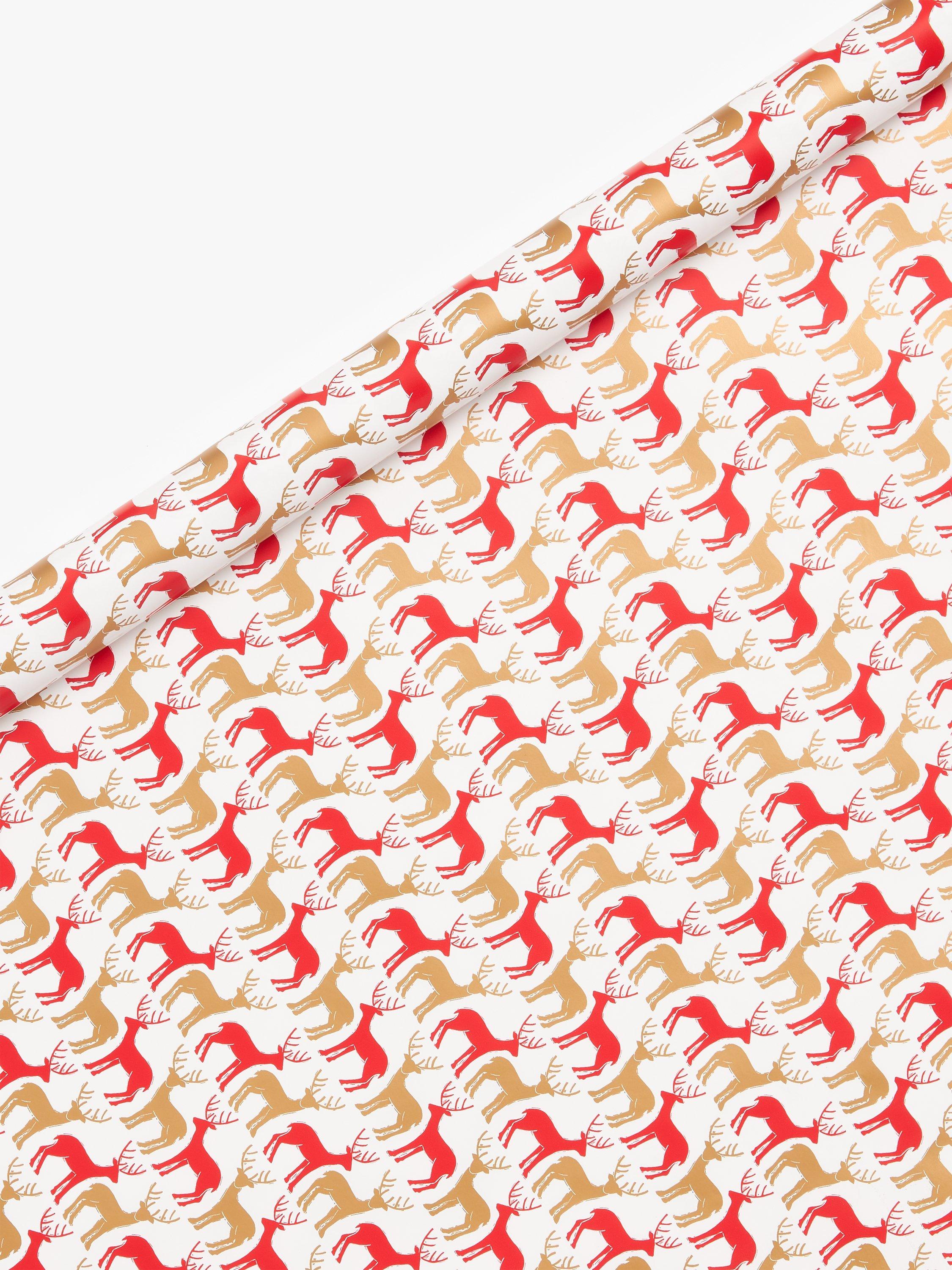 John Lewis Christmas Cottage Red Reindeer Gift Wrap, 4m
