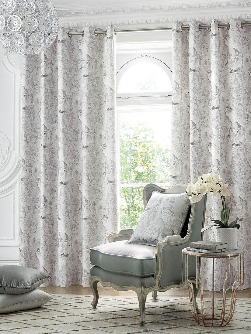 Laura Ashley Tregaron Pair Lined Eyelet Curtains, Silver