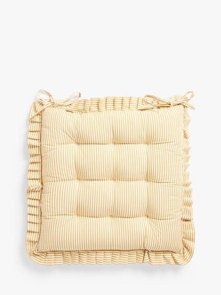 John Lewis Frilled Stripe Seat Pad - view 2, Ochre