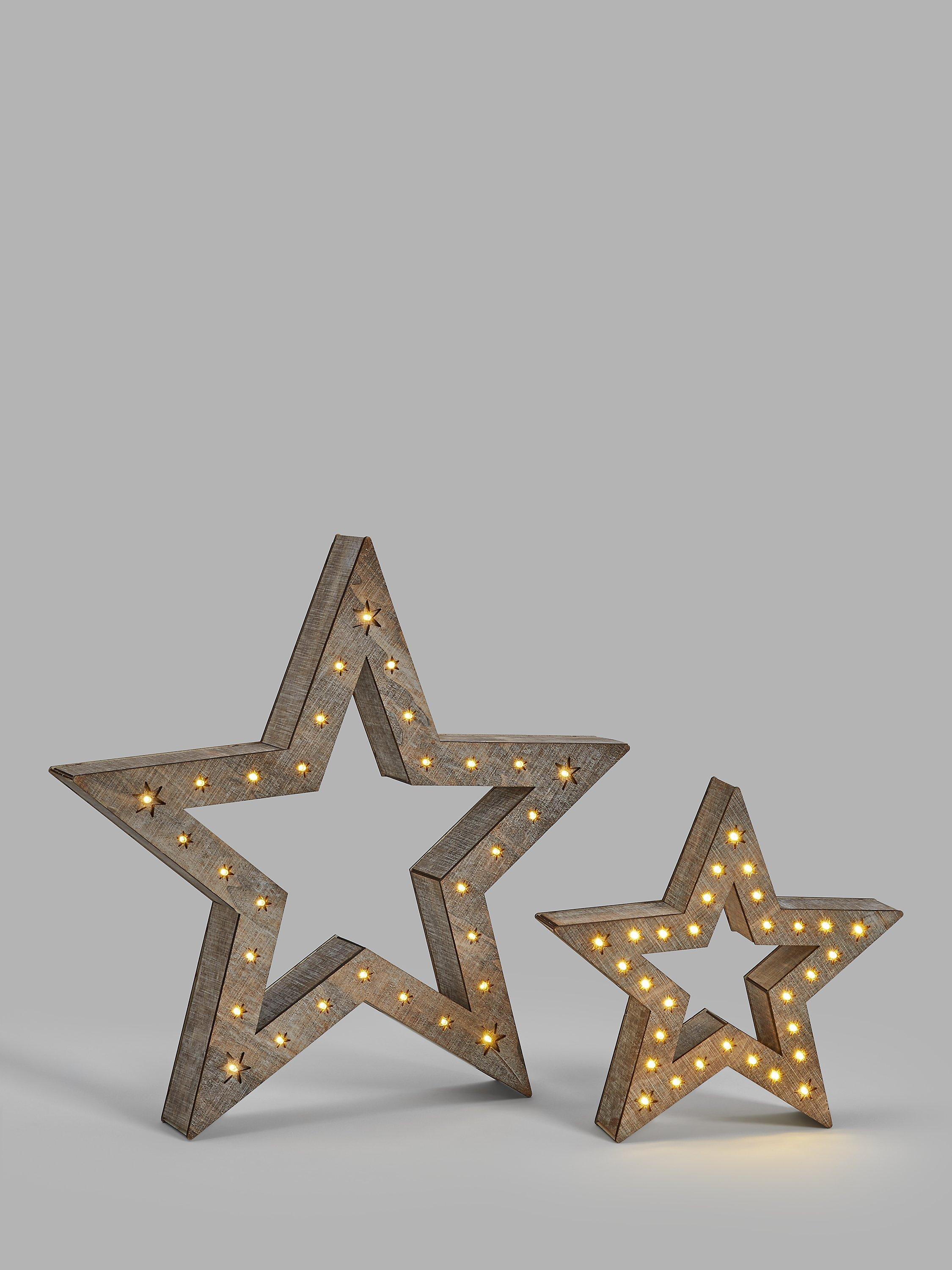 John Lewis 60 LED Wooden Star Duo