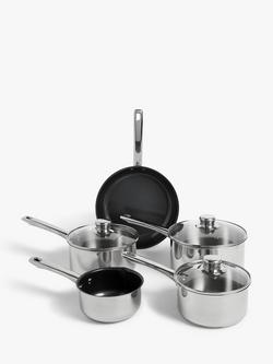 John Lewis Stainless Steel Saucepans & Frying Pan Set, 5 Piece, Silver