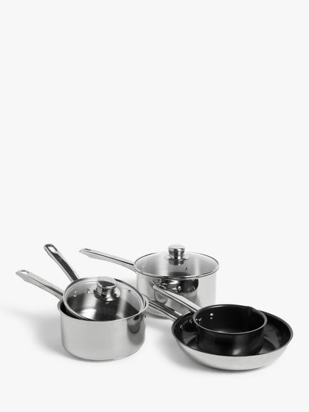 John Lewis Stainless Steel Saucepans & Frying Pan Set, 5 Piece - view 2, Silver