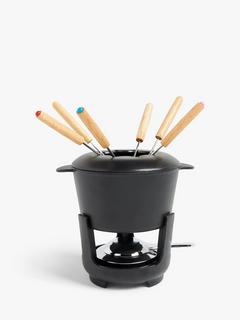 John Lewis Cast Iron Fondue Set, Black
