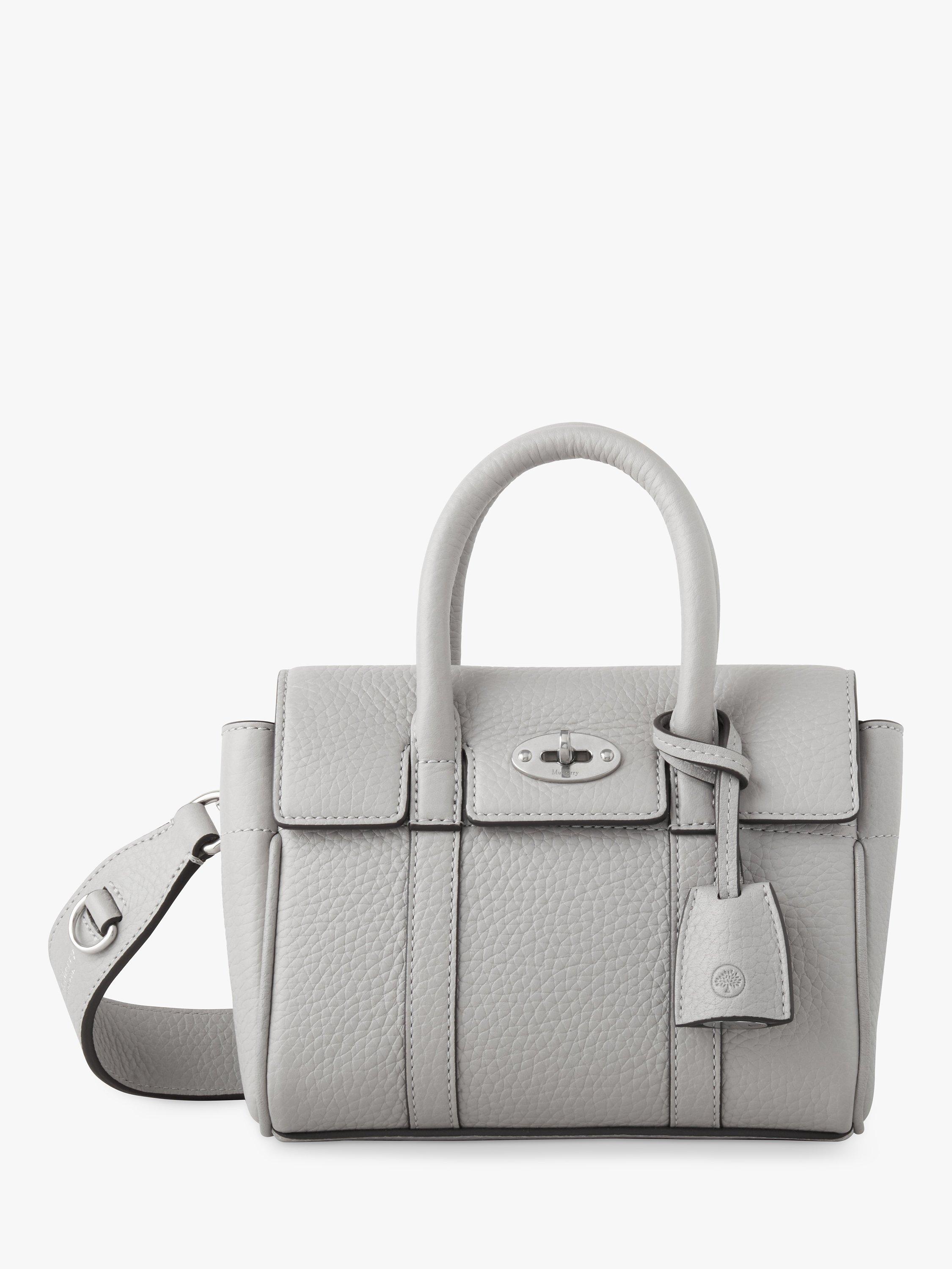 Mulberry Mini Bayswater Heavy Grain Leather Tote Bag, Pale Grey