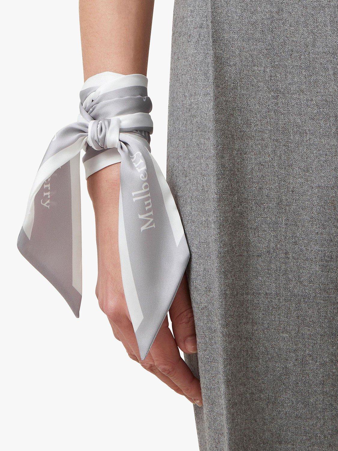 Product image 2 of 2, which shows Mulberry Logo Border Recycled Skinny Scarf, Pale Grey/White