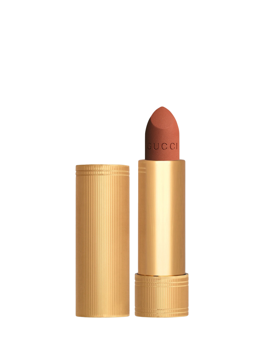 Product image 1 of 8, which shows Gucci Rouge À Lèvres Matte Lipstick Summer Shades, 308 Lucy Dark Orange