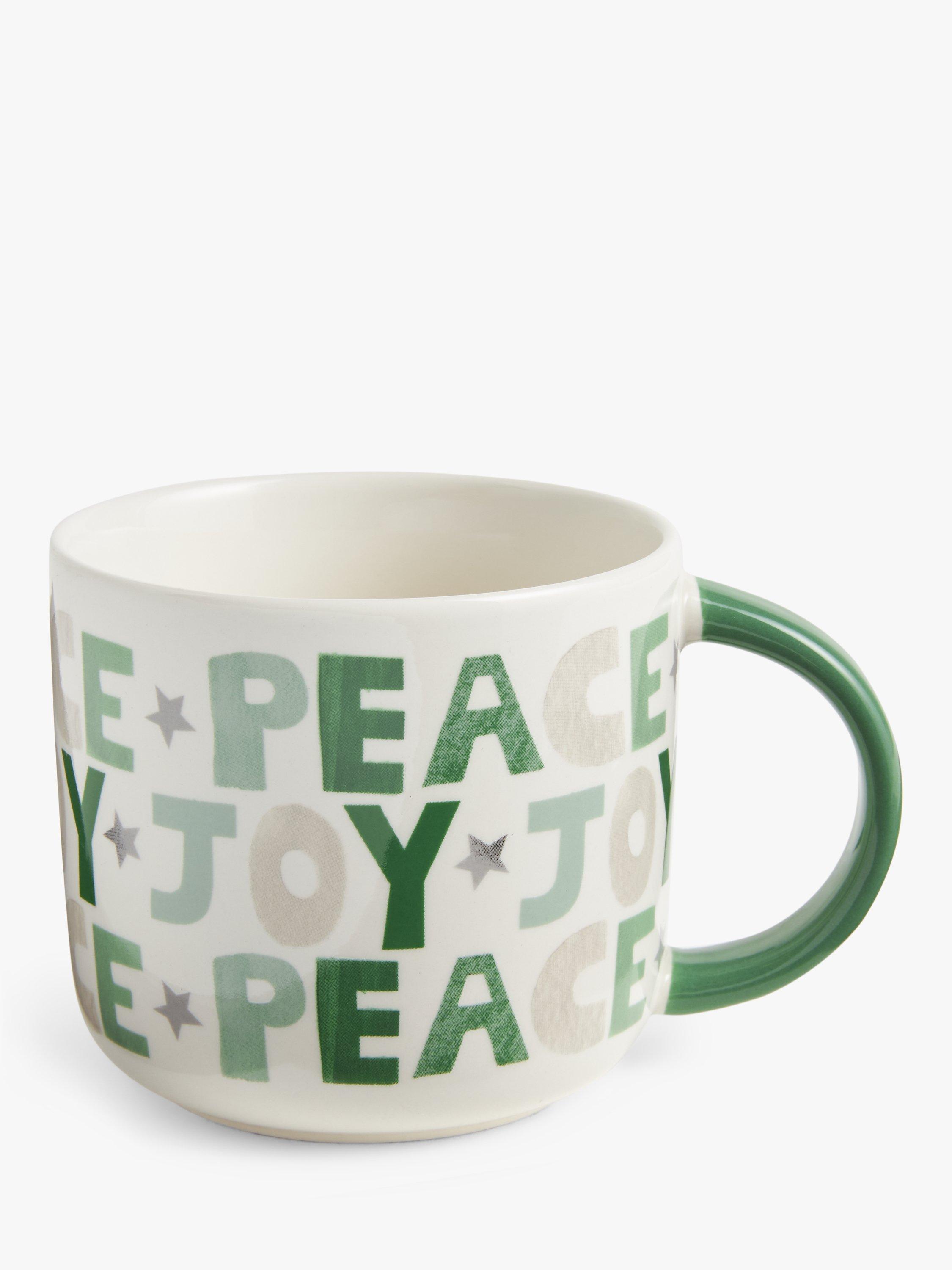 John Lewis Peace & Joy Stoneware Mug, 400ml, Green