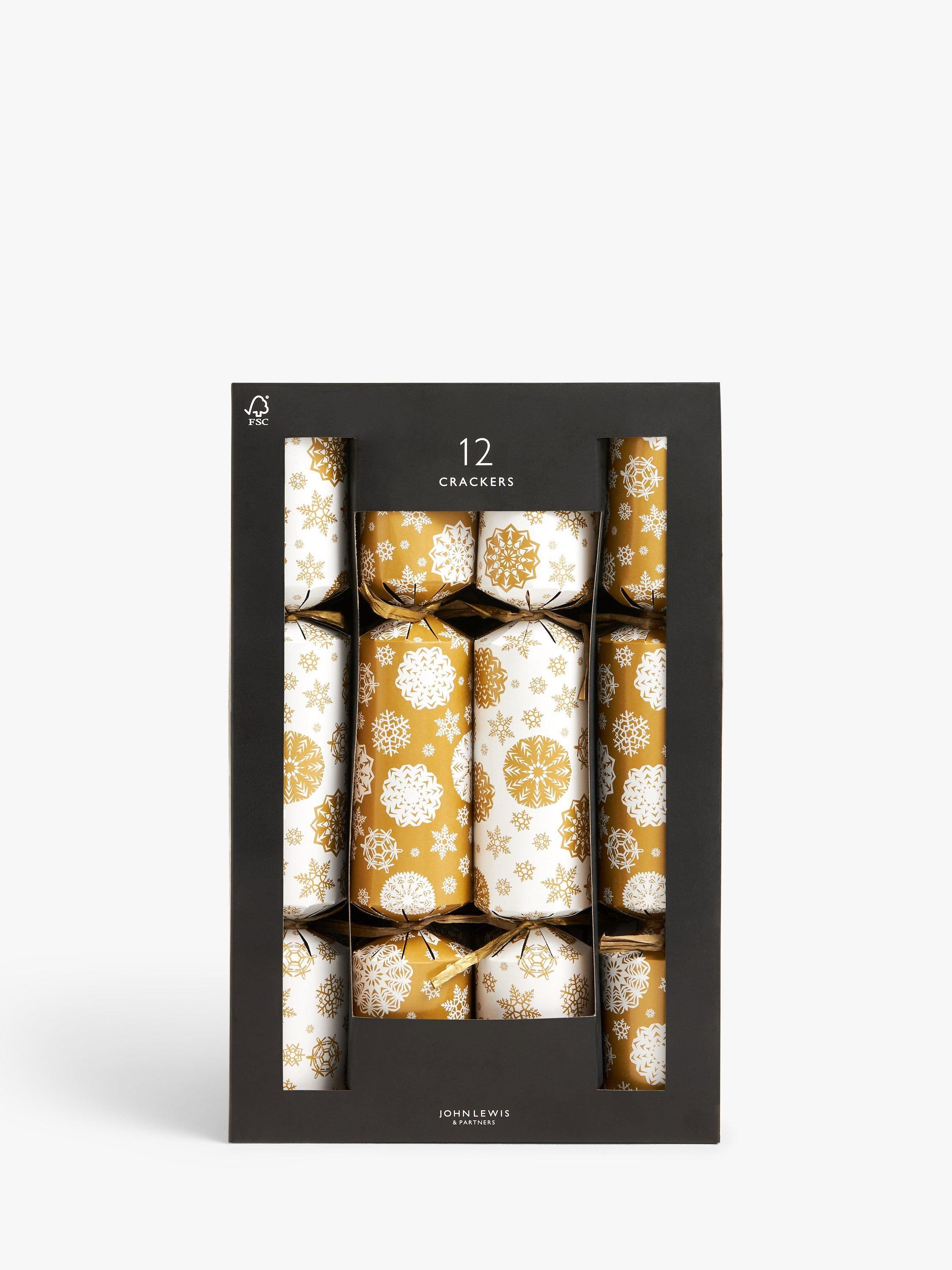 John Lewis Winter Fairytale Snowflake Crackers, Pack of 12, Gold