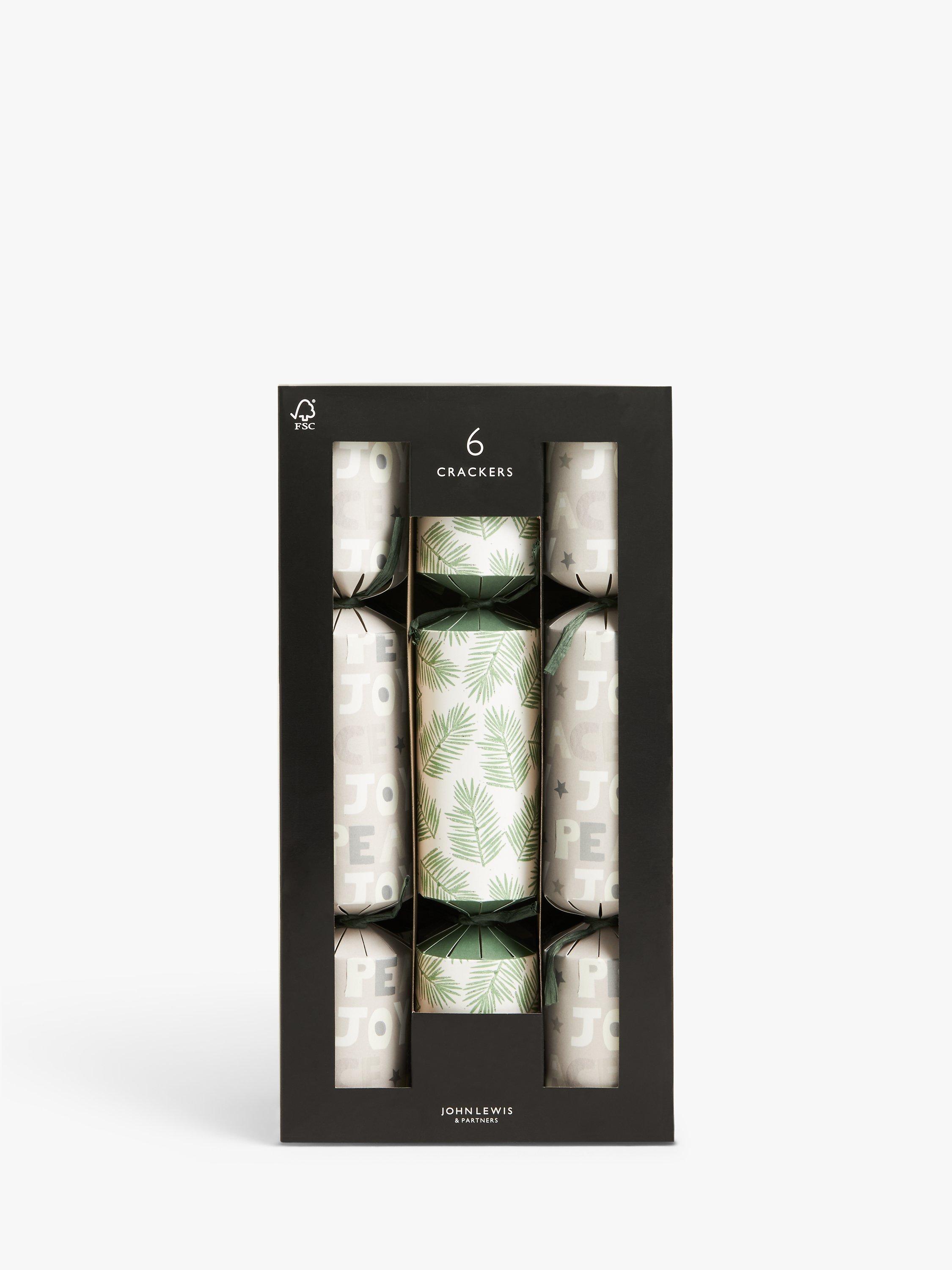 John Lewis Polar Planet Joy & Peace Crackers, Pack of 6, Green/Silver