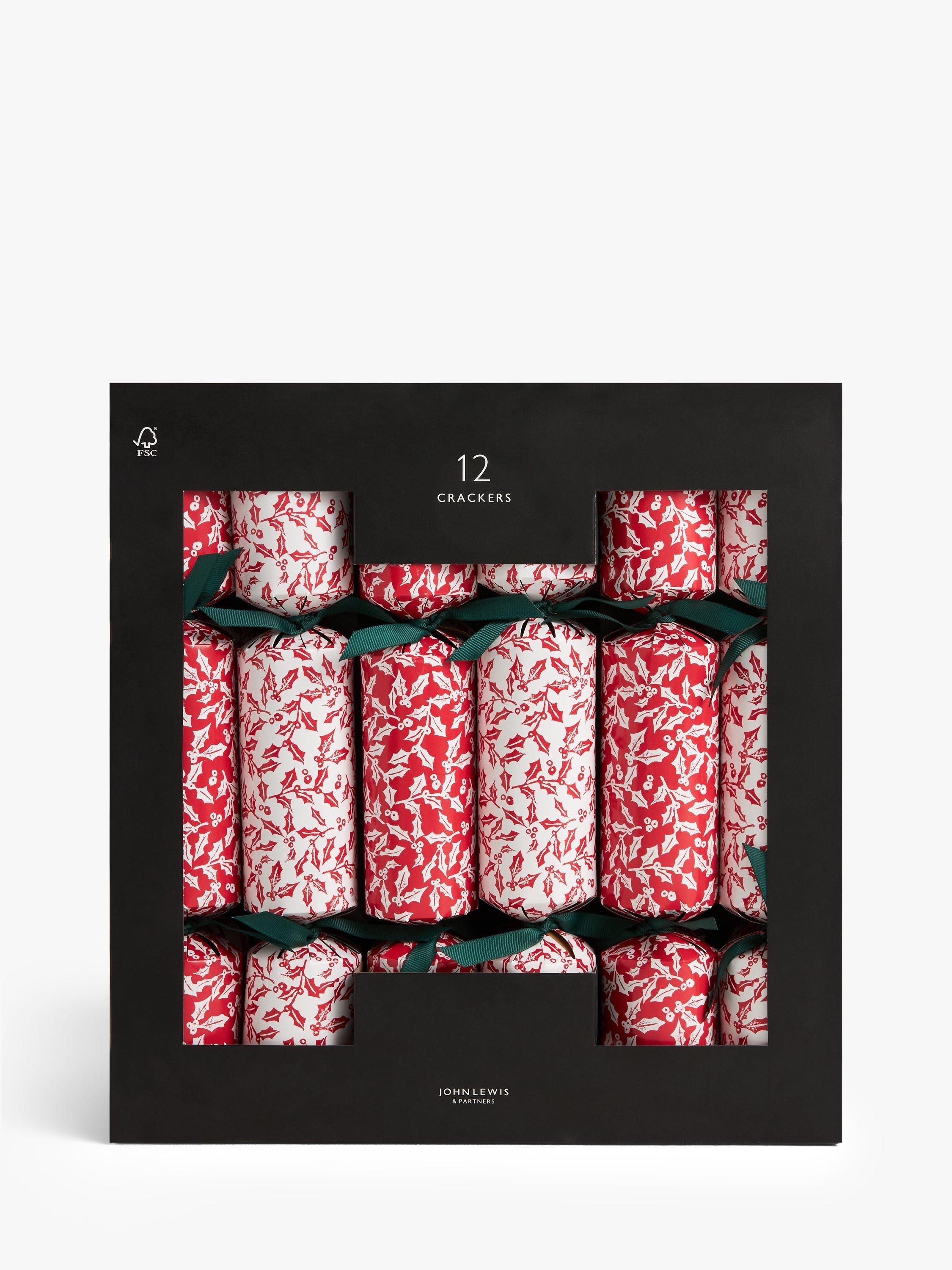 John Lewis Christmas Cottage Holly Crackers, Pack of 12, Red