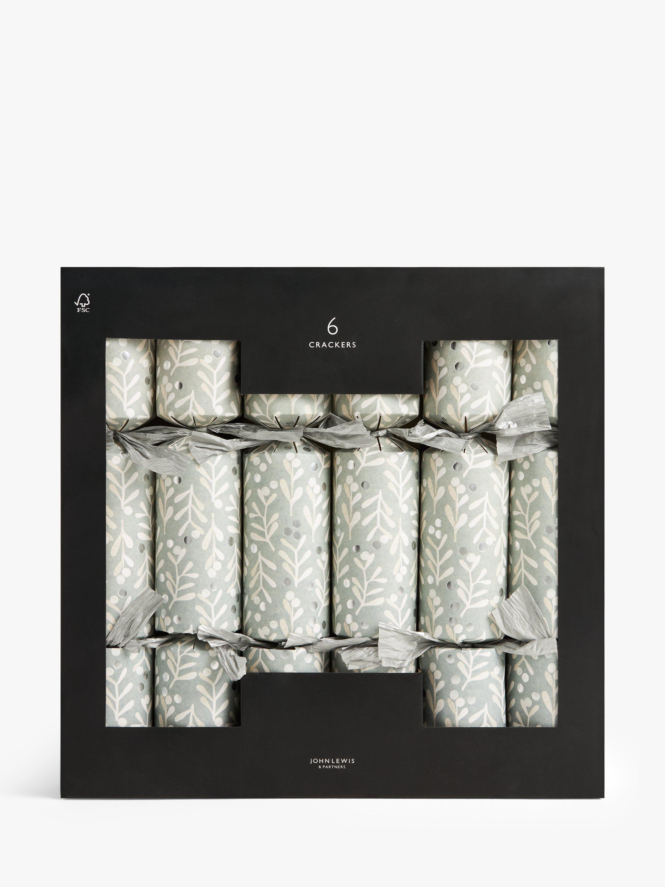 John Lewis Polar Planet Mistletoe Luxury Crackers, Pack of 6, Silver