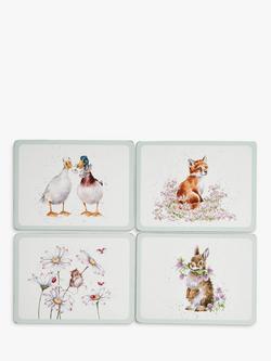 Wrendale Designs Cork-Backed Animal Placemats, Set of 4, White/Multi, White/Multi