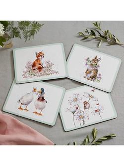 Wrendale Designs Cork-Backed Animal Placemats, Set of 4, White/Multi - view 2, White/Multi