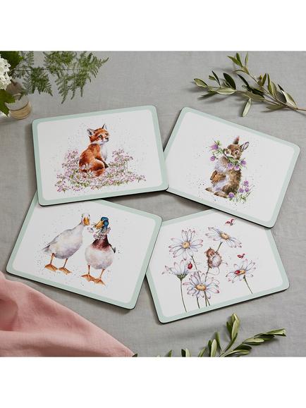 Wrendale Designs Cork-Backed Animal Placemats, Set of 4, White/Multi - view 2, White/Multi