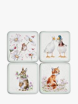 Wrendale Designs Cork-Backed Animal Coasters, Set of 4, White/Multi, White/Multi