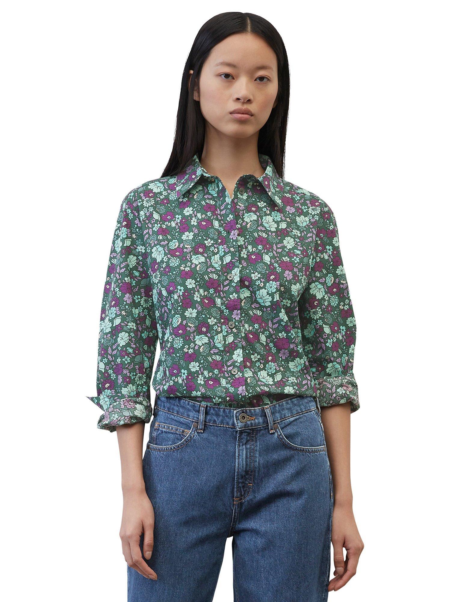 Marc O'Polo Flared Tunic Shirt, Dark Green/Multi