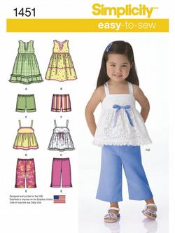Simplicity Toddlers' Summer Outfits Sewing Pattern, S1451, A, Multi
