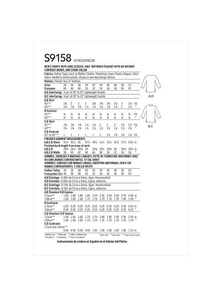 Simplicity Men's Shirts Sewing Pattern, S9158 - view 2, Aa