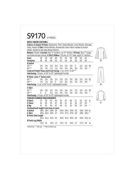 Simplicity Men's Tuxedo Costume Sewing Pattern, S9170 - view 2, 