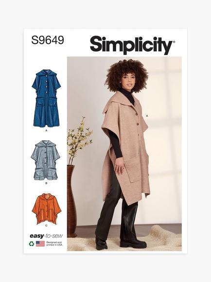 Simplicity Misses' Ponchos Sewing Pattern, S9649A, Multi