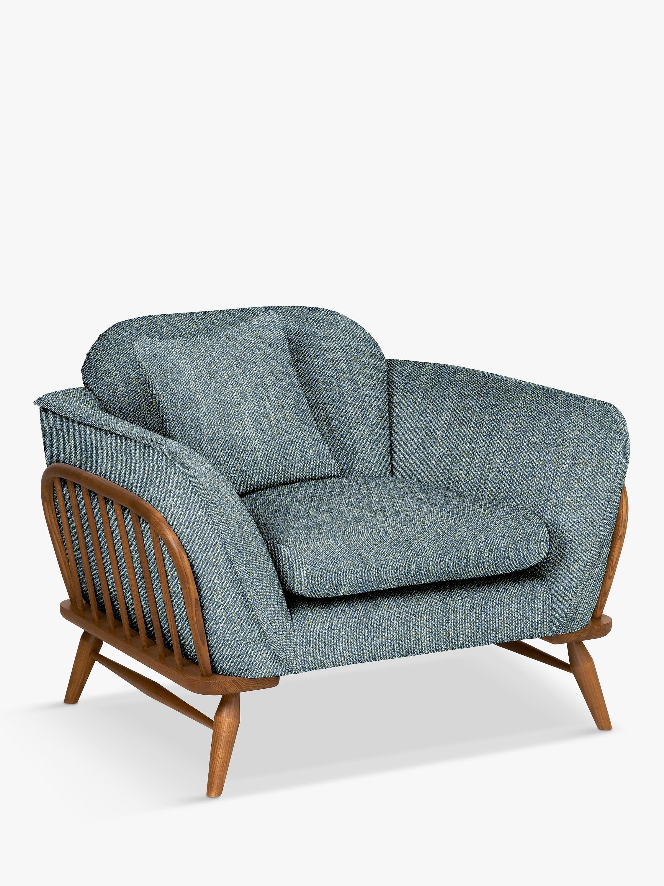 Hexton Range, ercol for John Lewis Hexton Armchair, Vintage Ash Leg, Textured Weave Blue