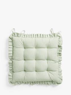 John Lewis Frilled Stripe Seat Pad, Green