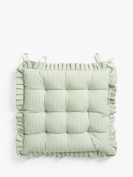 John Lewis Frilled Stripe Seat Pad, Green