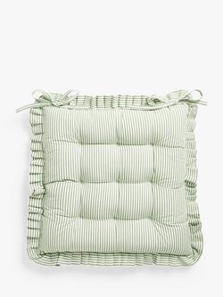 John Lewis Frilled Stripe Seat Pad - view 2, Green