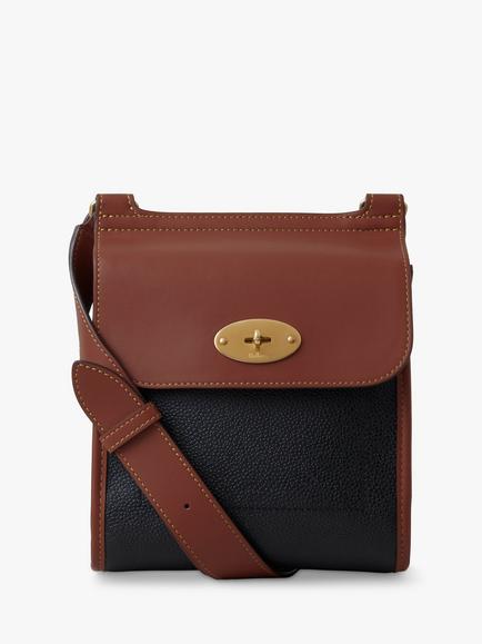 Mulberry Small Antony Eco Scotchgrain Satchel, Black & Cognac