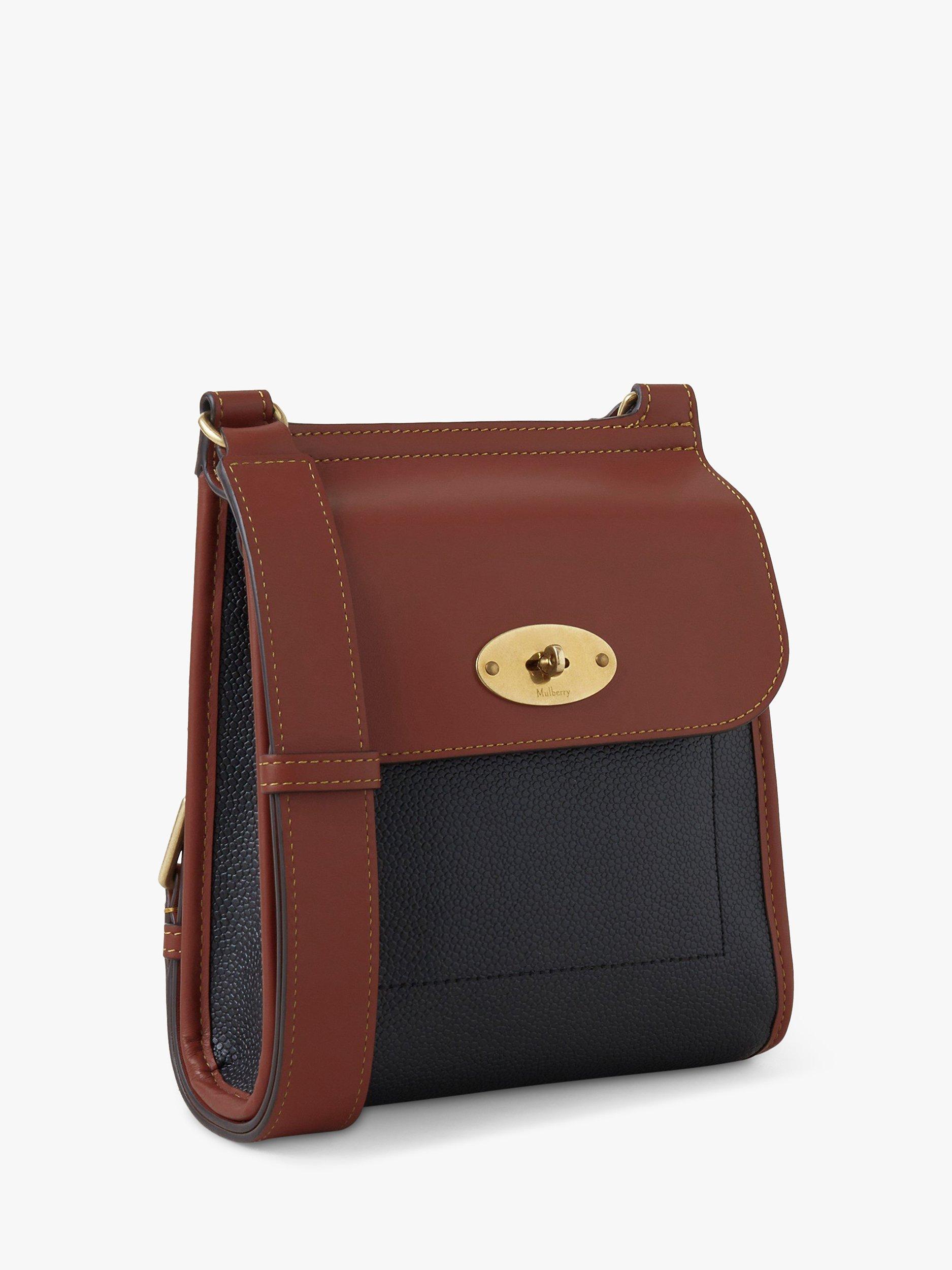 Product image 3 of 5, which shows Mulberry Small Antony Eco Scotchgrain Satchel, Black & Cognac