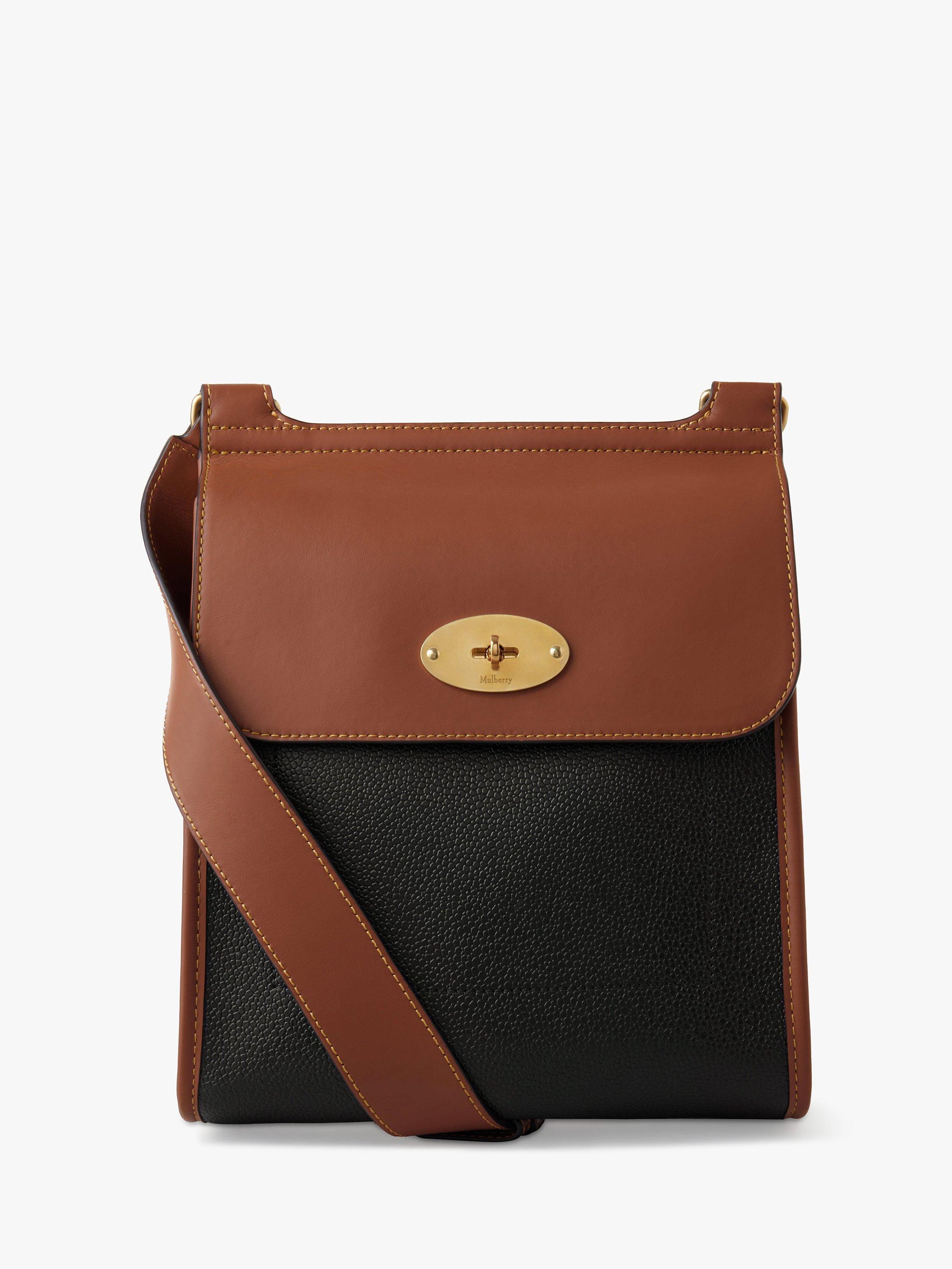 Product image 1 of 5, which shows Mulberry Antony Eco Scotchgrain Messenger Bag, Black/Cognac