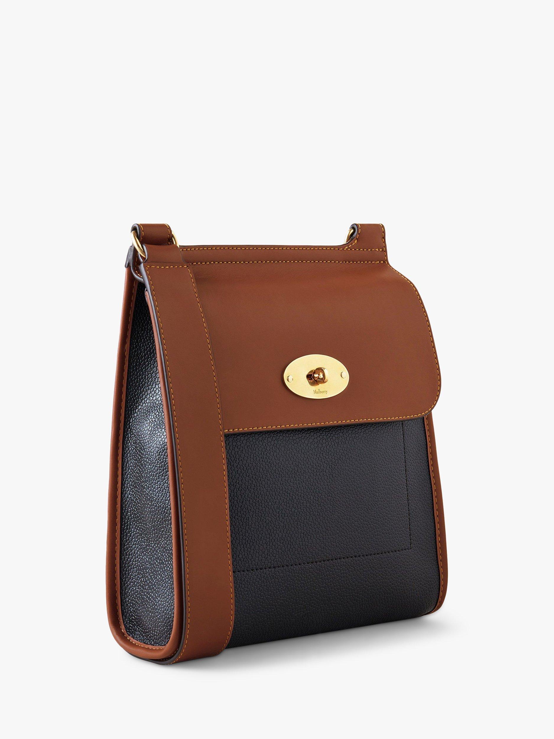Product image 3 of 5, which shows Mulberry Antony Eco Scotchgrain Messenger Bag, Black/Cognac