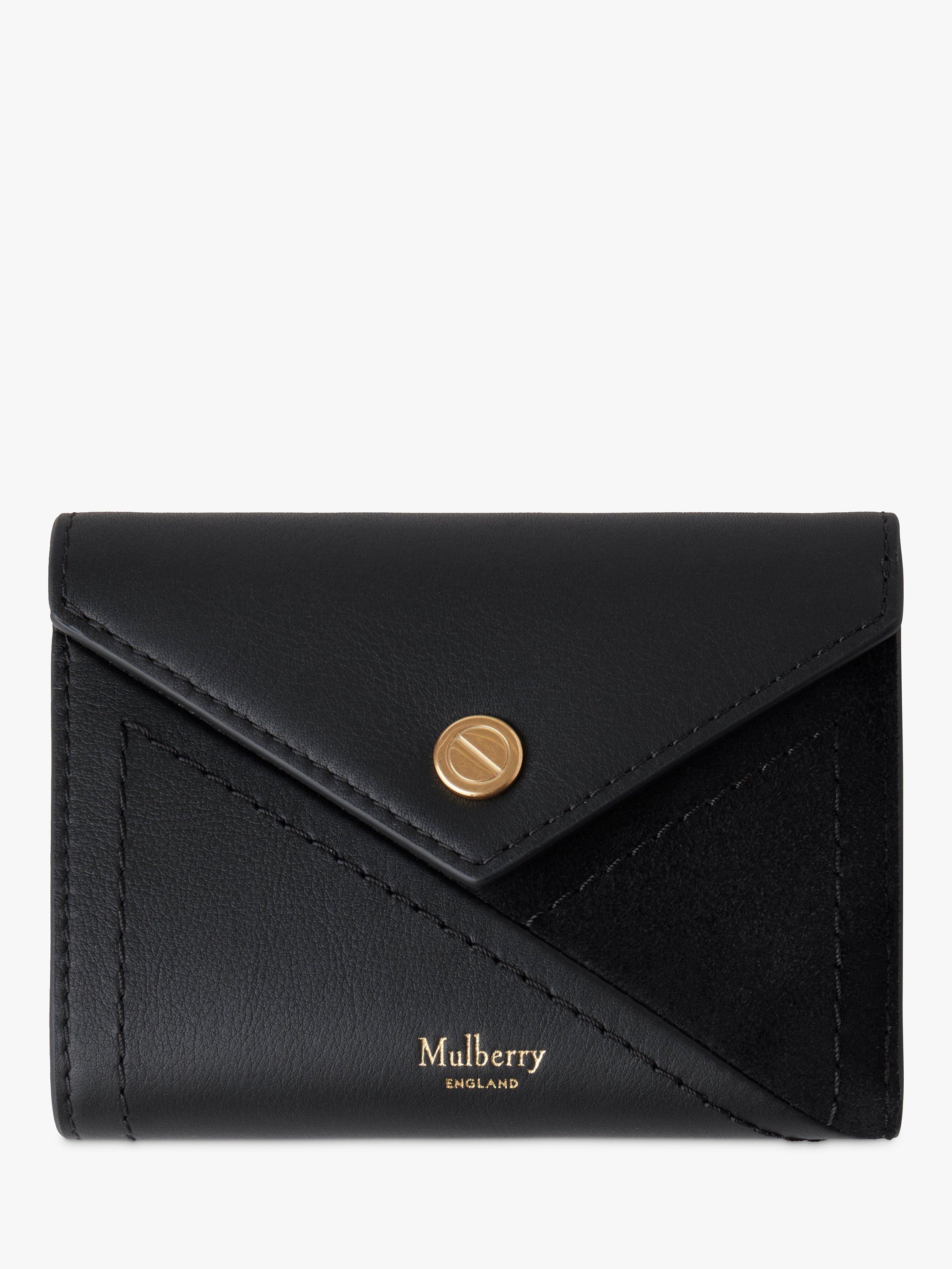 Mulberry M Zipped Smooth Calf Leather & Goat Suede Trifold Wallet, Black