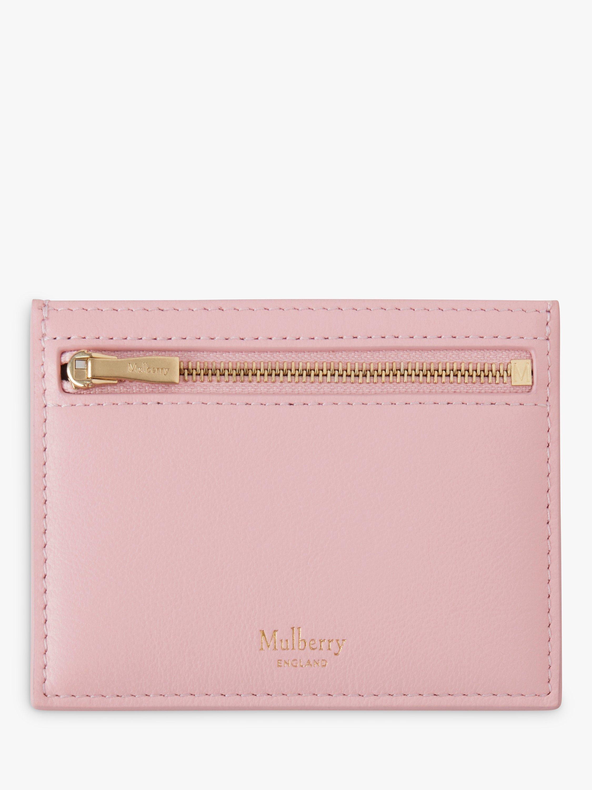 Mulberry Micro Classic Grain Leather Zipped Credit Card Slip, Powder Rose