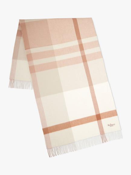 Mulberry Large Check Merino Wool Scarf, Maple/White