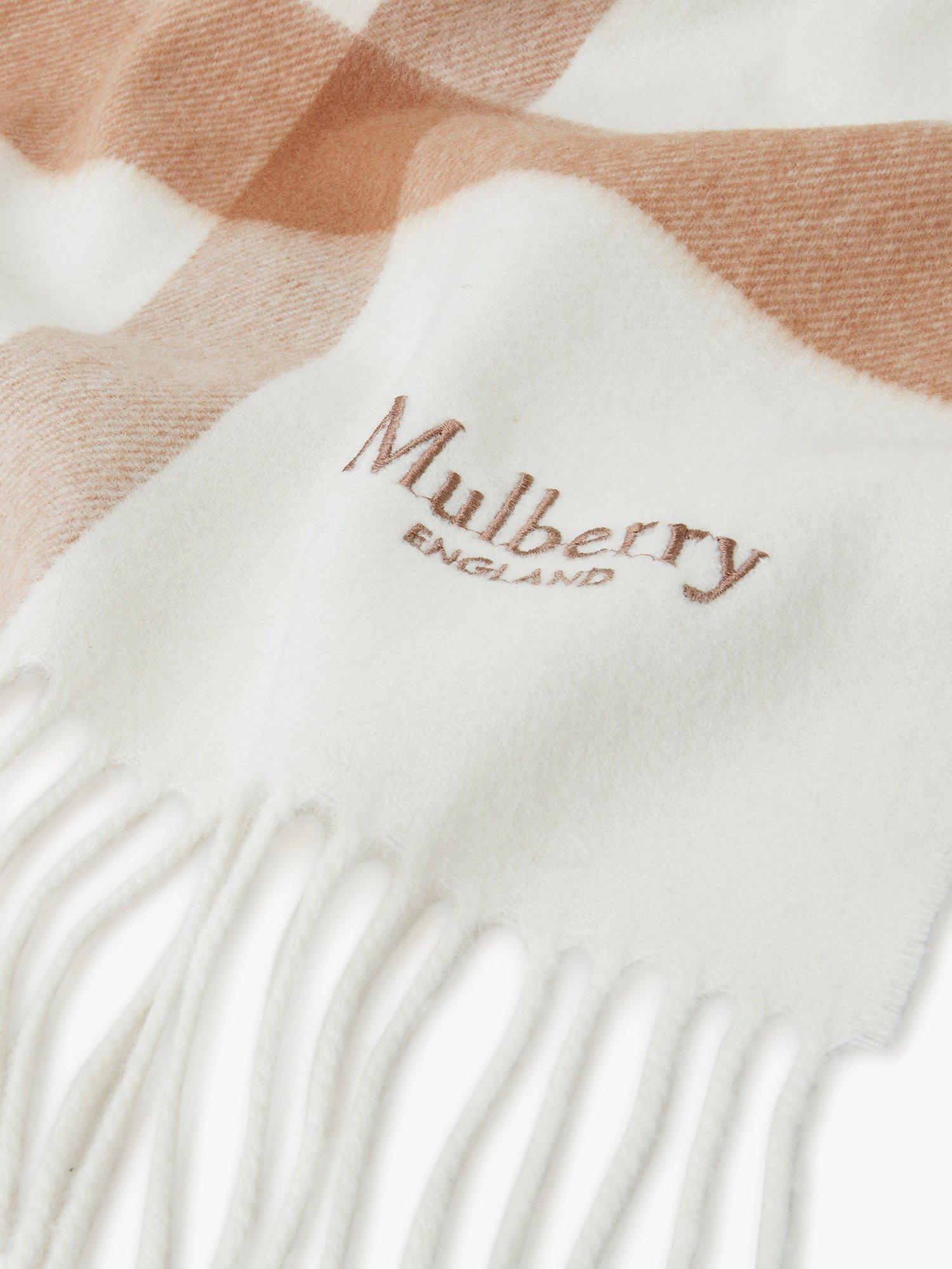 Product image 3 of 4, which shows Mulberry Large Check Merino Wool Scarf, Maple/White
