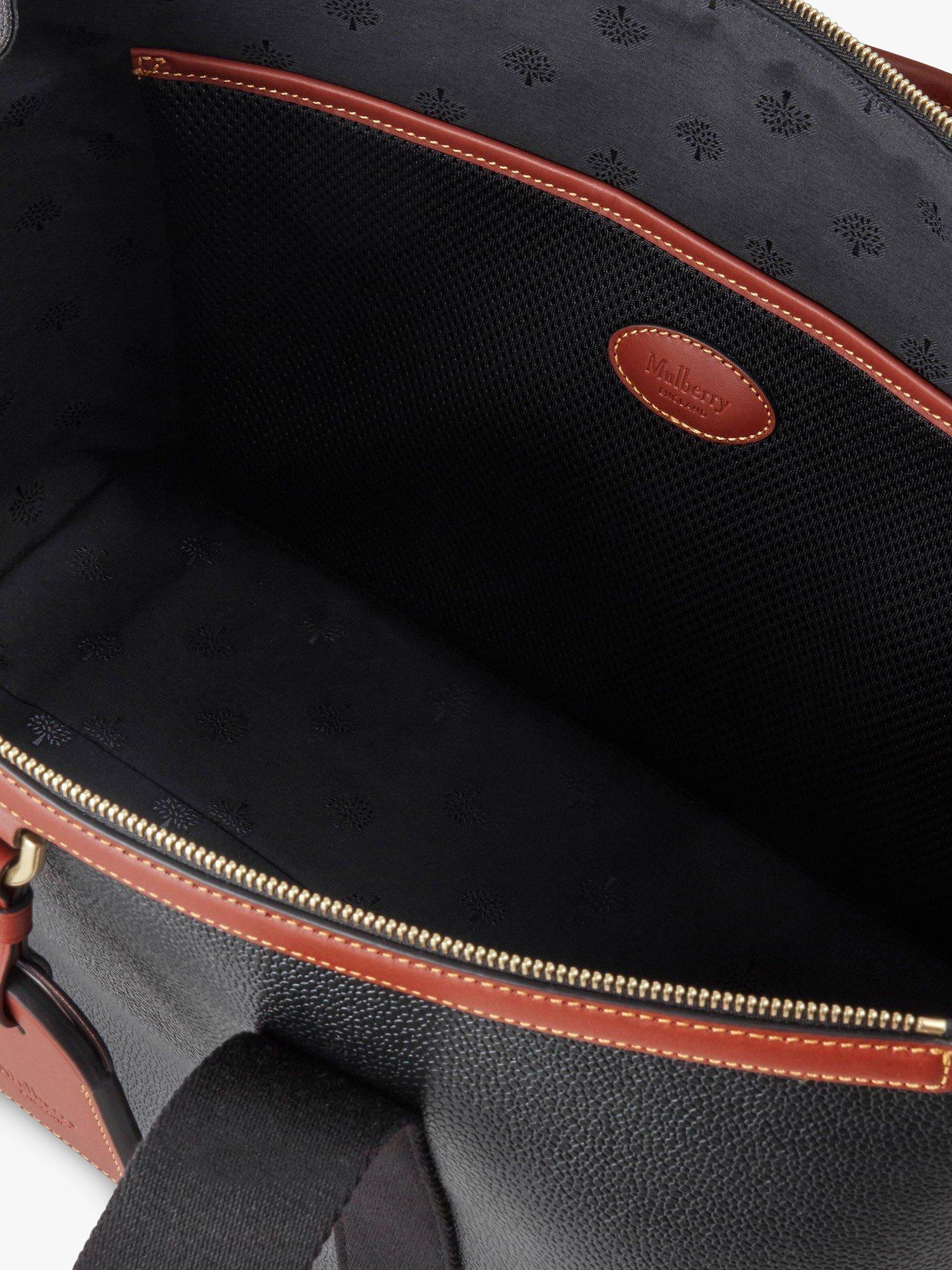 Product image 4 of 6, which shows Mulberry Heritage Day Clipper Eco Scotchgrain Travel Bag, Black/Cognac