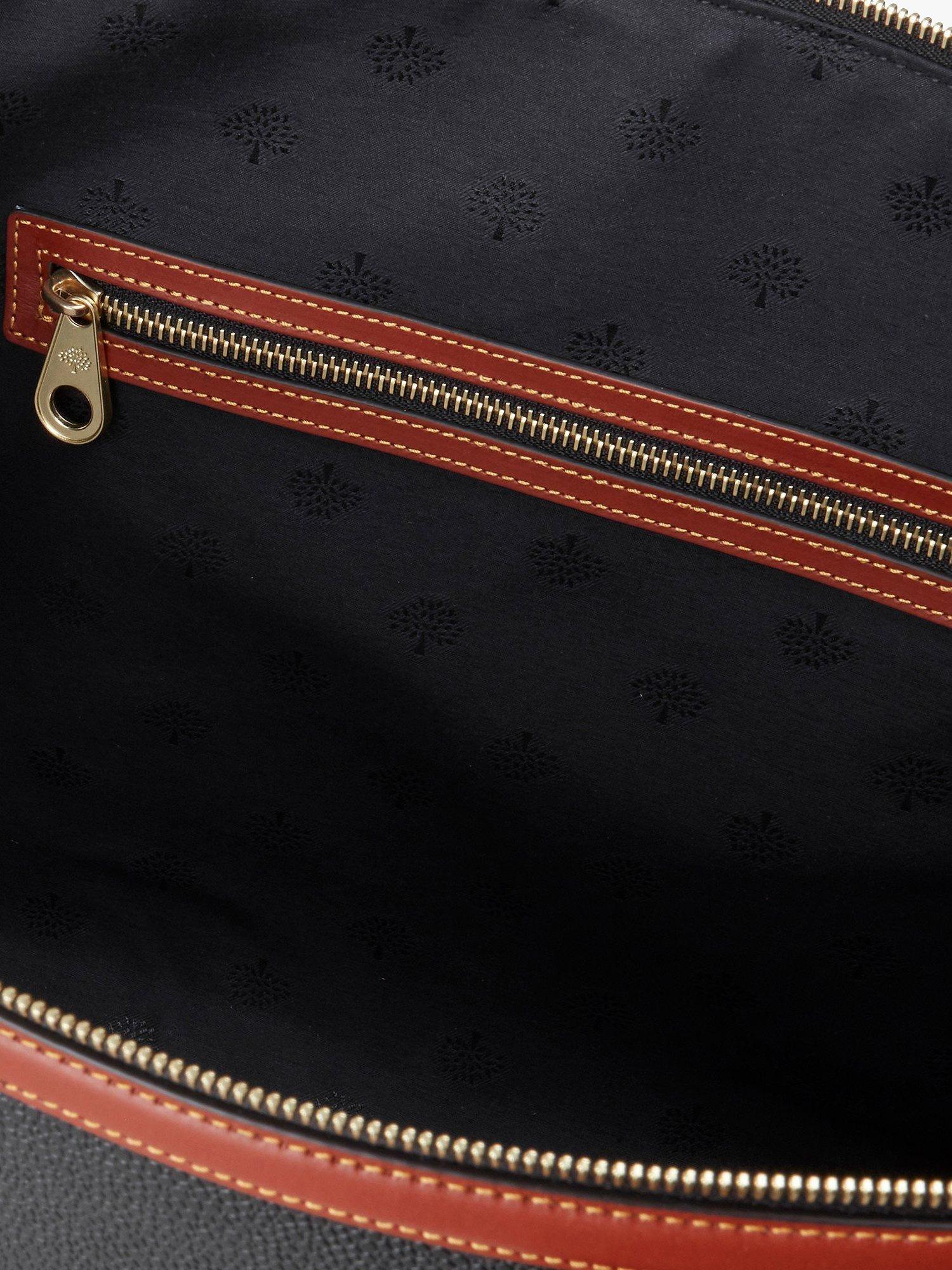 Product image 6 of 6, which shows Mulberry Heritage Day Clipper Eco Scotchgrain Travel Bag, Black/Cognac